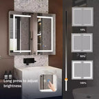 Armoire de toilette Famapy blanche antibuée avec éclairage et deux portes miroir
