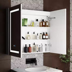 Armoire de toilette Famapy blanche antibuée avec éclairage et deux portes miroir