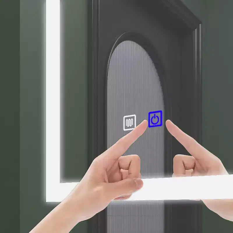 Armoire de toilette Famapy blanche antibuée avec éclairage et deux portes miroir