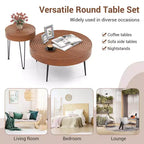 Costway Table Basse Ronde de Ferme, Ensemble de 2 Tables d'Appoint Finition Naturelle pour Salon Marron/Naturel