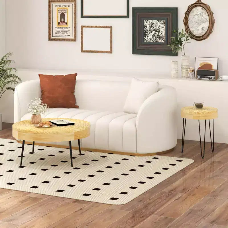 Costway Table Basse Ronde de Ferme, Ensemble de 2 Tables d'Appoint Finition Naturelle pour Salon Marron/Naturel