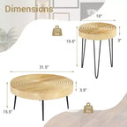 Costway Table Basse Ronde de Ferme, Ensemble de 2 Tables d'Appoint Finition Naturelle pour Salon Marron/Naturel