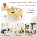 Costway Table Basse Ronde de Ferme, Ensemble de 2 Tables d'Appoint Finition Naturelle pour Salon Marron/Naturel