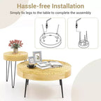 Costway Table Basse Ronde de Ferme, Ensemble de 2 Tables d'Appoint Finition Naturelle pour Salon Marron/Naturel