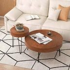 Costway Table Basse Ronde de Ferme, Ensemble de 2 Tables d'Appoint Finition Naturelle pour Salon Marron/Naturel