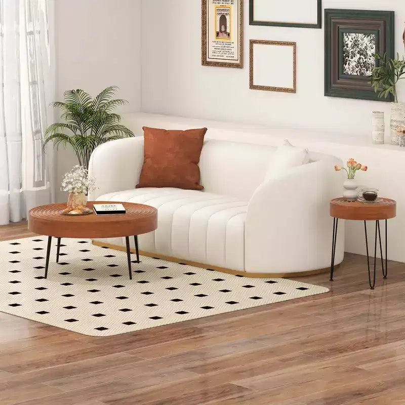 Costway Table Basse Ronde de Ferme, Ensemble de 2 Tables d'Appoint Finition Naturelle pour Salon Marron/Naturel