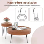 Costway Table Basse Ronde de Ferme, Ensemble de 2 Tables d'Appoint Finition Naturelle pour Salon Marron/Naturel