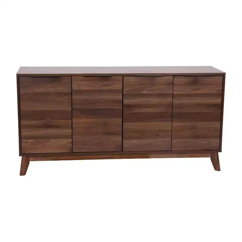 Buffet en bois moderne du milieu du siècle Emma et Oliver avec portes à fermeture douce, étagères et pieds fuselés élégants avec patins de protection de plancher