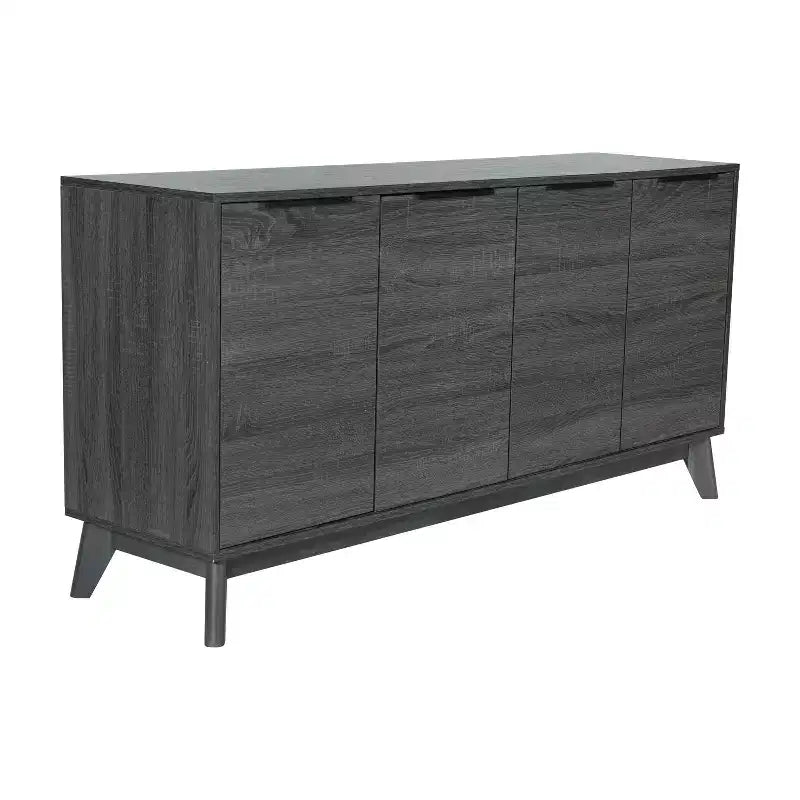 Buffet en bois moderne du milieu du siècle Emma et Oliver avec portes à fermeture douce, étagères et pieds fuselés élégants avec patins de protection de plancher