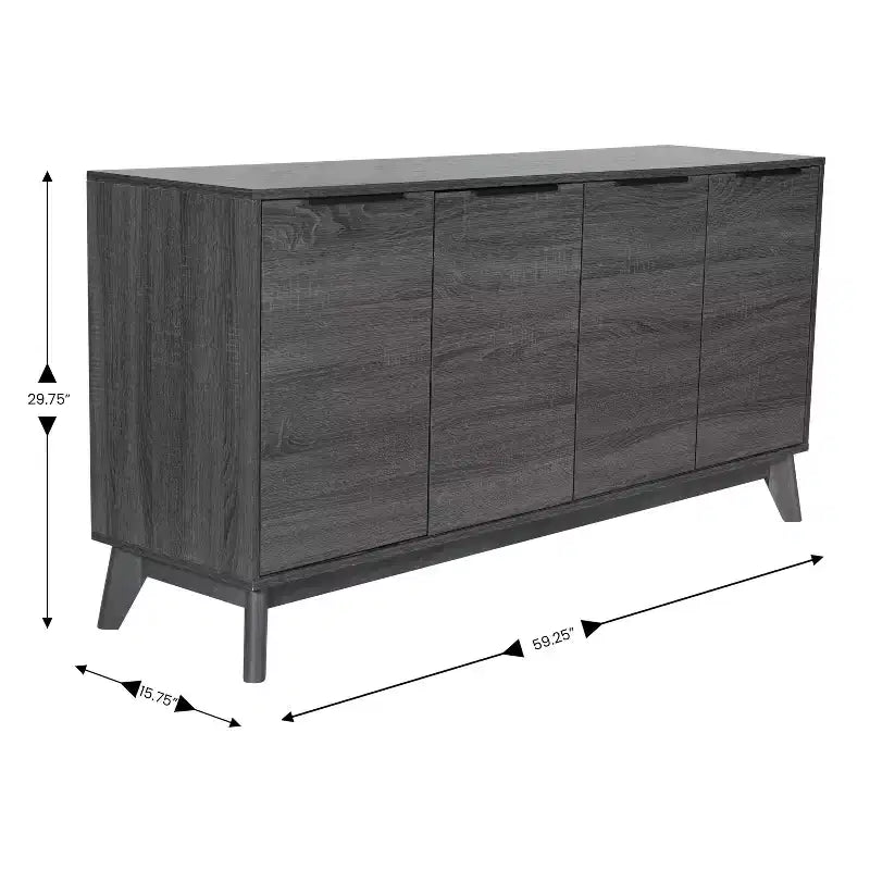Buffet en bois moderne du milieu du siècle Emma et Oliver avec portes à fermeture douce, étagères et pieds fuselés élégants avec patins de protection de plancher