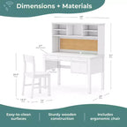 Guidecraft Madison Bureau pour enfant avec huche et chaise – Blanc : Table d'écriture en bois pour chambre d'enfant avec rangement, Table d'étude en bois pour enfants avec huche