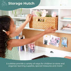 Guidecraft Madison Bureau pour enfant avec huche et chaise – Blanc : Table d'écriture en bois pour chambre d'enfant avec rangement, Table d'étude en bois pour enfants avec huche