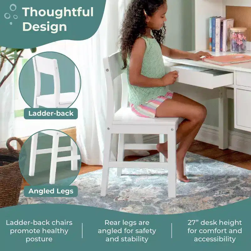 Guidecraft Madison Bureau pour enfant avec huche et chaise – Blanc : Table d'écriture en bois pour chambre d'enfant avec rangement, Table d'étude en bois pour enfants avec huche