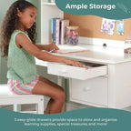 Guidecraft Madison Bureau pour enfant avec huche et chaise – Blanc : Table d'écriture en bois pour chambre d'enfant avec rangement, Table d'étude en bois pour enfants avec huche