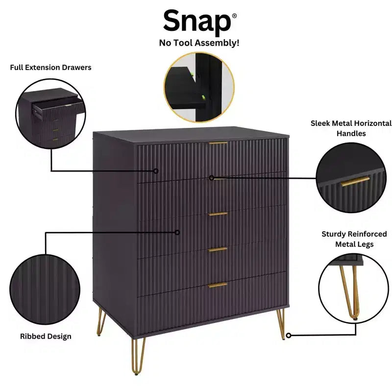 Ensemble de commode 5 tiroirs et table de nuit 2 tiroirs moderne Dumbo 2 pièces Manhattan Comfort