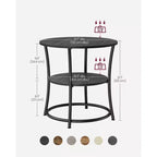 VASAGLE Table d'appoint ronde avec 2 étagères, Table basse d'extérieur, Gris anthracite et Noir encre