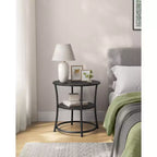 VASAGLE Table d'appoint ronde avec 2 étagères, Table basse d'extérieur, Gris anthracite et Noir encre