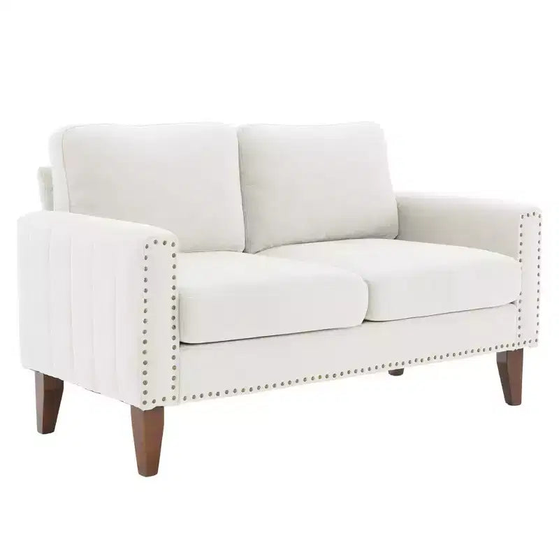 Canapé Loveseat Hyleory 57,48'' en Lin Rembourré avec Tête de Clou et Pieds en Bois Massif