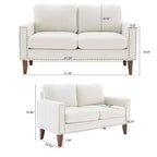 Canapé Loveseat Hyleory 57,48'' en Lin Rembourré avec Tête de Clou et Pieds en Bois Massif