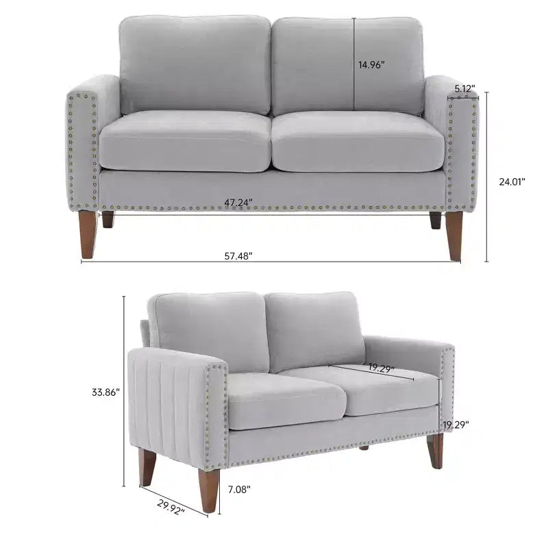 Canapé Loveseat Hyleory 57,48'' en Lin Rembourré avec Tête de Clou et Pieds en Bois Massif