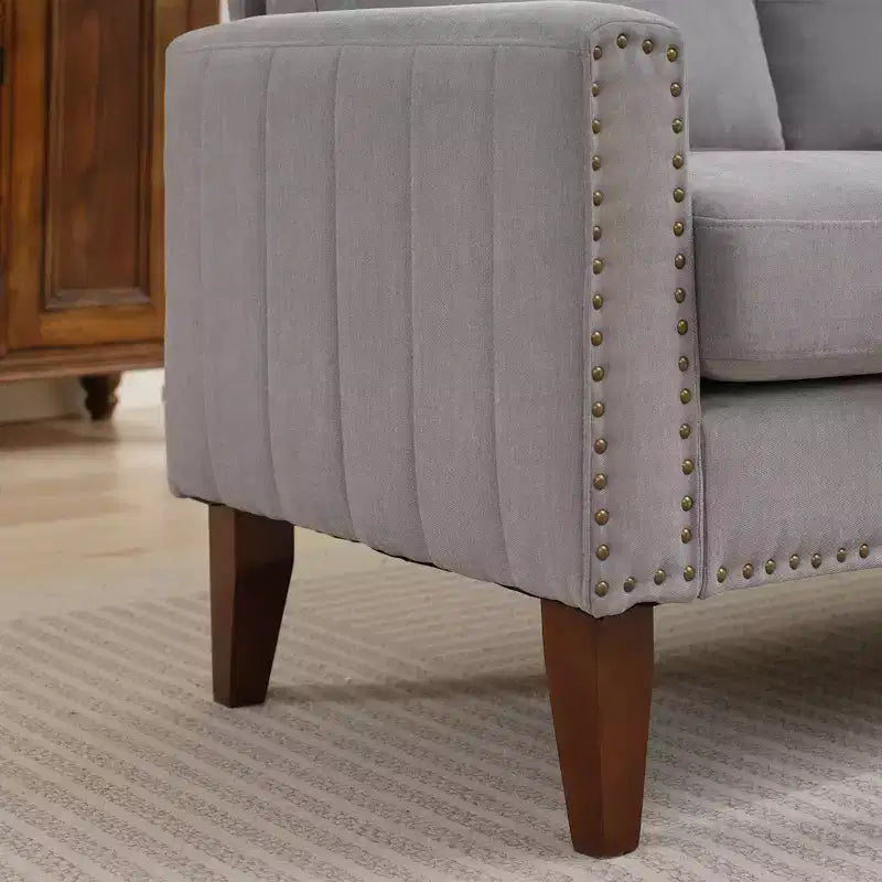 Canapé Loveseat Hyleory 57,48'' en Lin Rembourré avec Tête de Clou et Pieds en Bois Massif