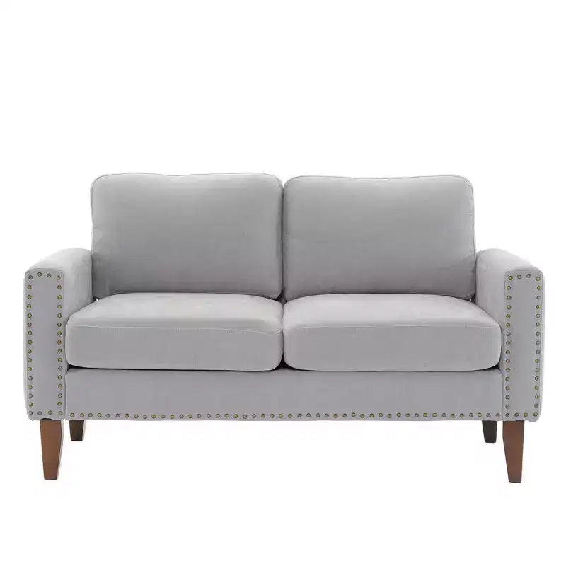 Canapé Loveseat Hyleory 57,48'' en Lin Rembourré avec Tête de Clou et Pieds en Bois Massif