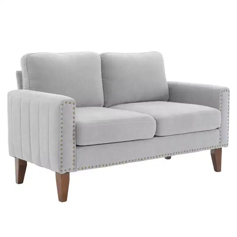 Canapé Loveseat Hyleory 57,48'' en Lin Rembourré avec Tête de Clou et Pieds en Bois Massif