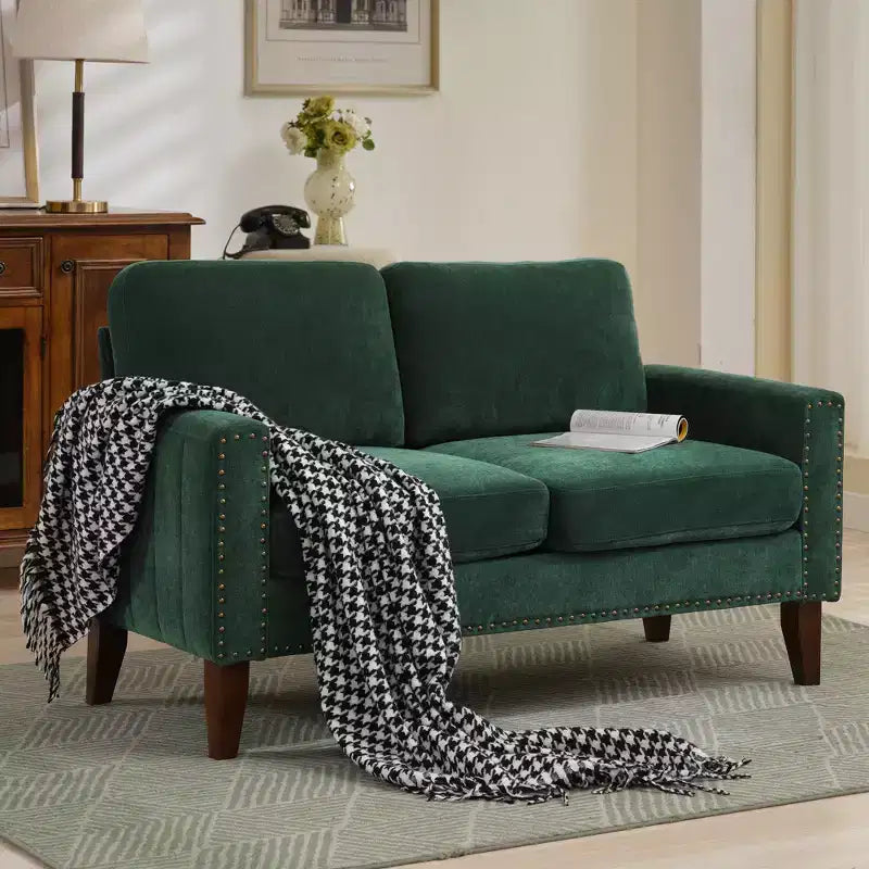 Canapé Loveseat Hyleory 57,48'' en Lin Rembourré avec Tête de Clou et Pieds en Bois Massif