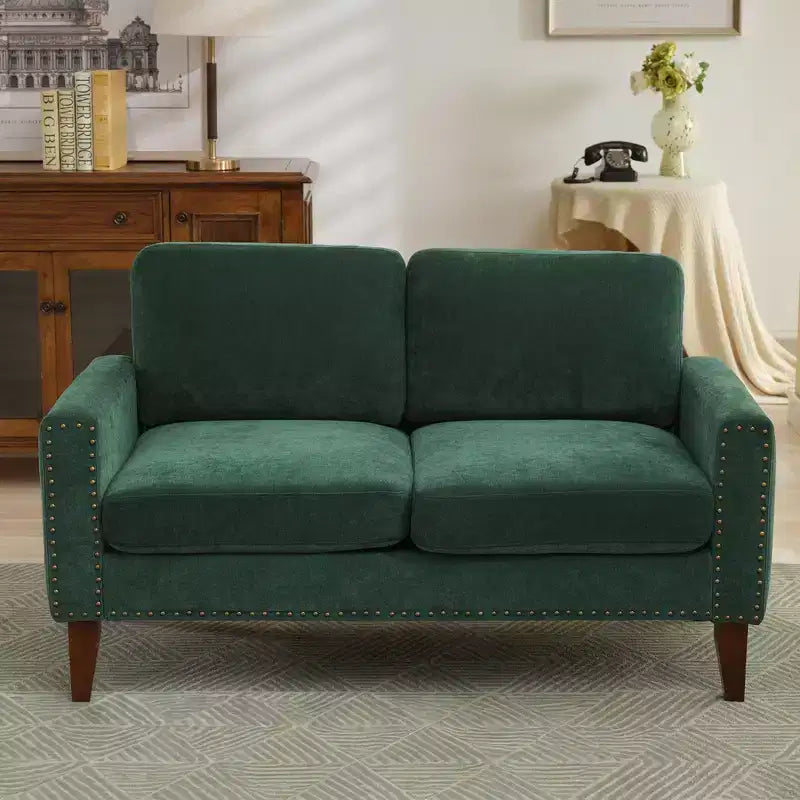 Canapé Loveseat Hyleory 57,48'' en Lin Rembourré avec Tête de Clou et Pieds en Bois Massif