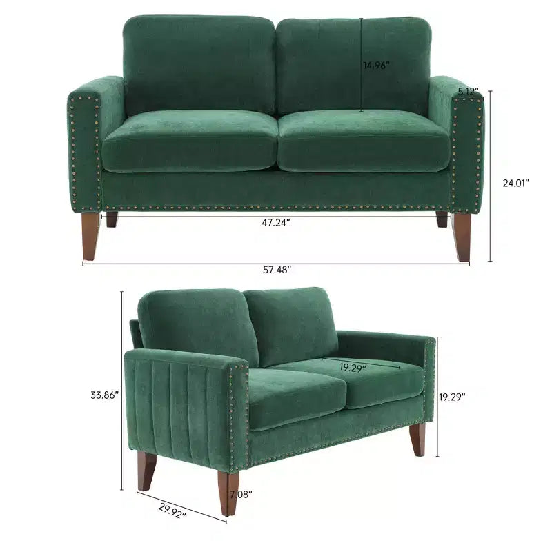 Canapé Loveseat Hyleory 57,48'' en Lin Rembourré avec Tête de Clou et Pieds en Bois Massif