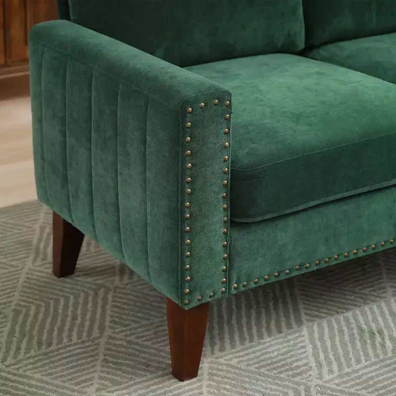 Canapé Loveseat Hyleory 57,48'' en Lin Rembourré avec Tête de Clou et Pieds en Bois Massif