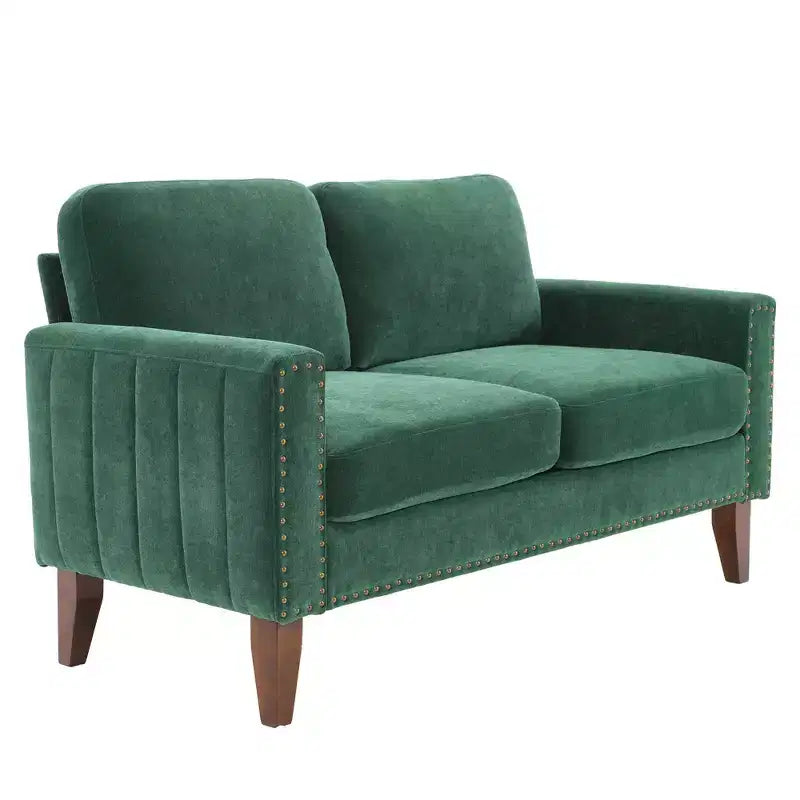 Canapé Loveseat Hyleory 57,48'' en Lin Rembourré avec Tête de Clou et Pieds en Bois Massif