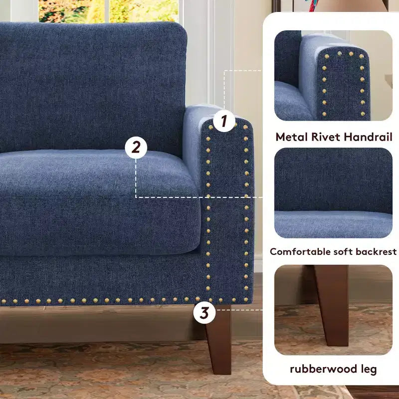 Canapé Loveseat Hyleory 57,48'' en Lin Rembourré avec Tête de Clou et Pieds en Bois Massif