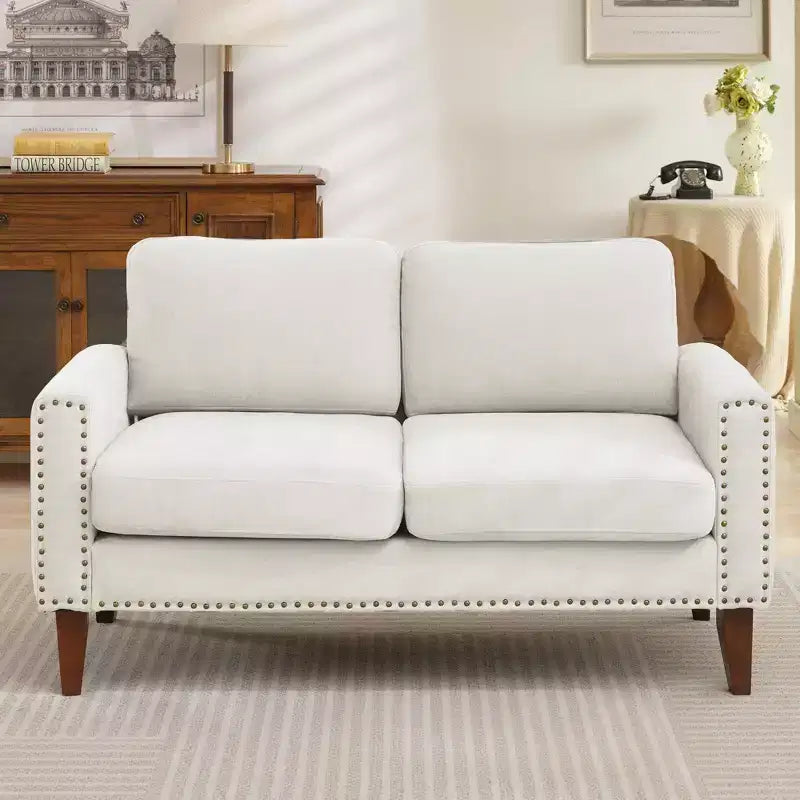 Canapé Loveseat Hyleory 57,48'' en Lin Rembourré avec Tête de Clou et Pieds en Bois Massif