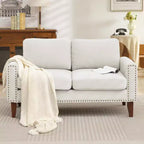 Canapé Loveseat Hyleory 57,48'' en Lin Rembourré avec Tête de Clou et Pieds en Bois Massif