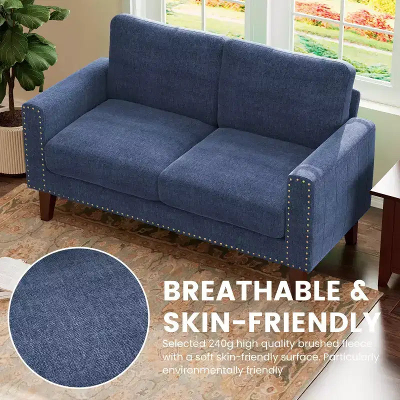 Canapé Loveseat Hyleory 57,48'' en Lin Rembourré avec Tête de Clou et Pieds en Bois Massif