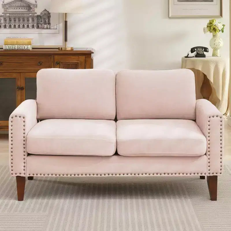 Canapé Loveseat Hyleory 57,48'' en Lin Rembourré avec Tête de Clou et Pieds en Bois Massif