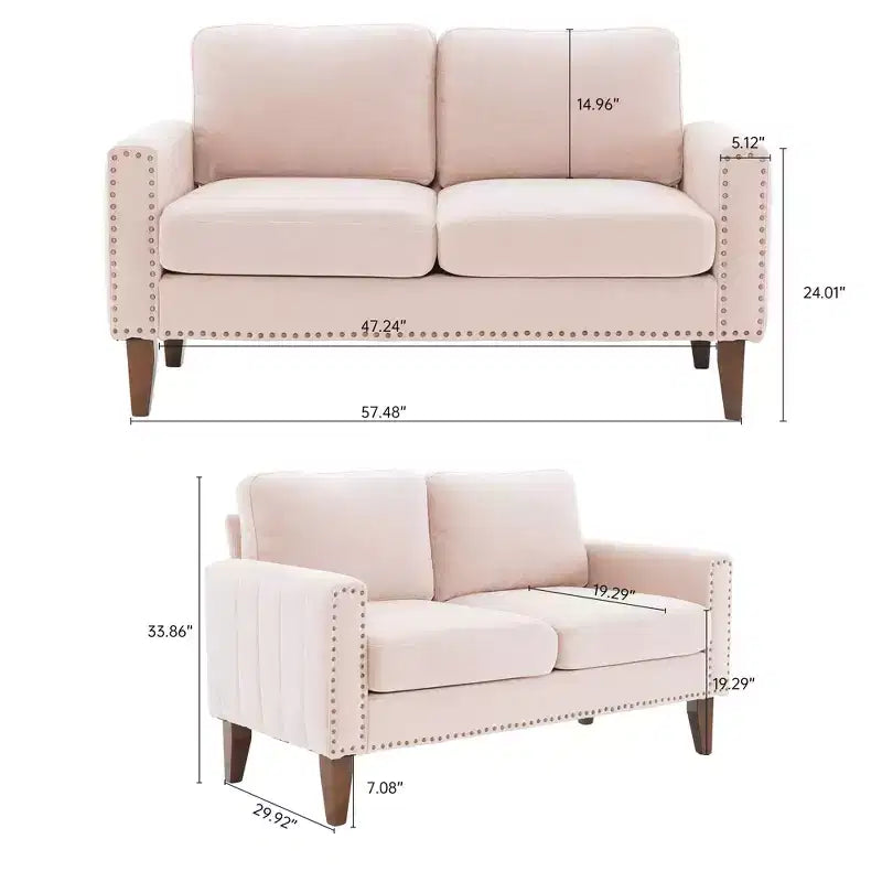 Canapé Loveseat Hyleory 57,48'' en Lin Rembourré avec Tête de Clou et Pieds en Bois Massif