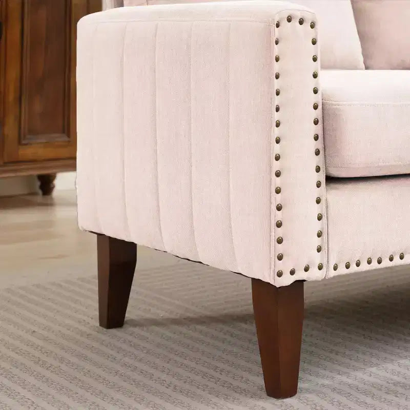 Canapé Loveseat Hyleory 57,48'' en Lin Rembourré avec Tête de Clou et Pieds en Bois Massif