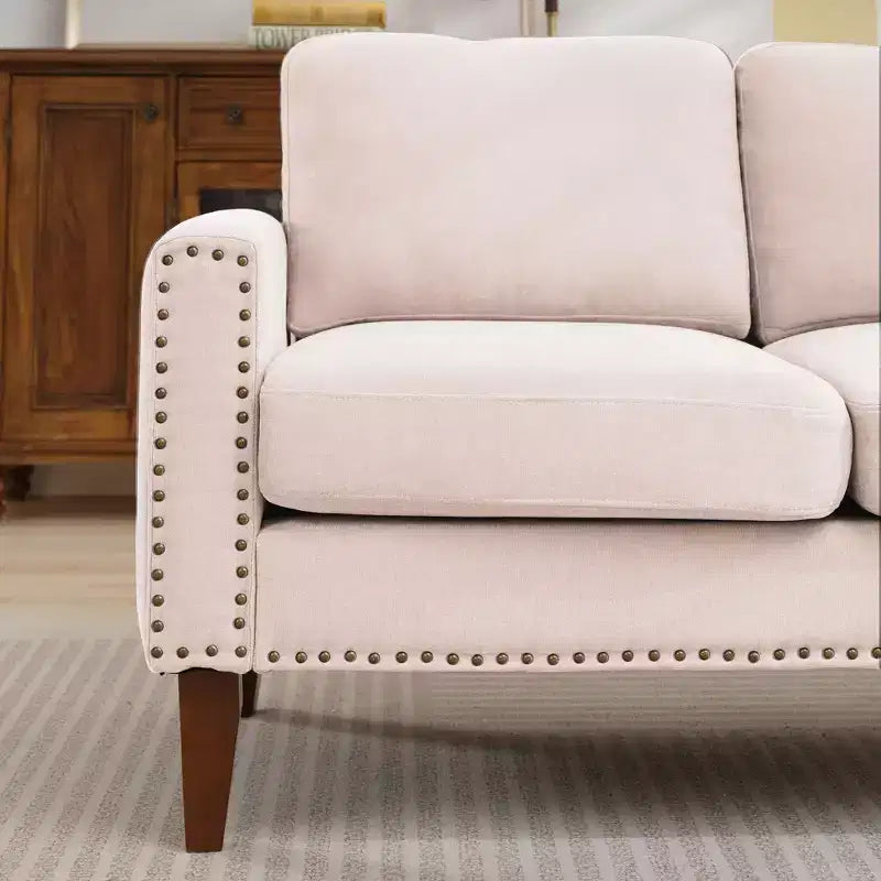 Canapé Loveseat Hyleory 57,48'' en Lin Rembourré avec Tête de Clou et Pieds en Bois Massif