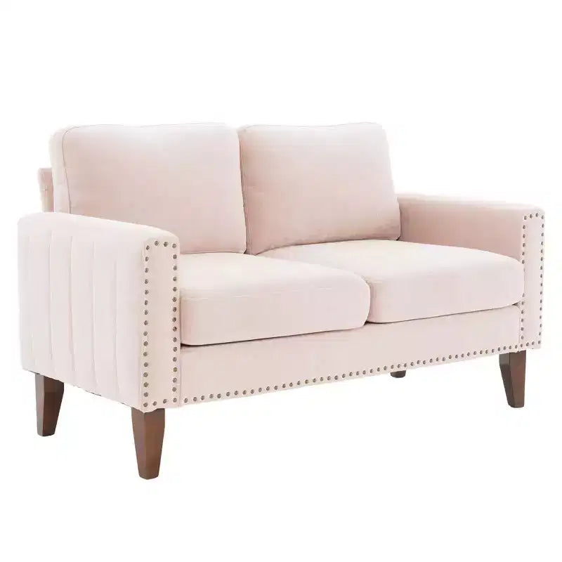 Canapé Loveseat Hyleory 57,48'' en Lin Rembourré avec Tête de Clou et Pieds en Bois Massif