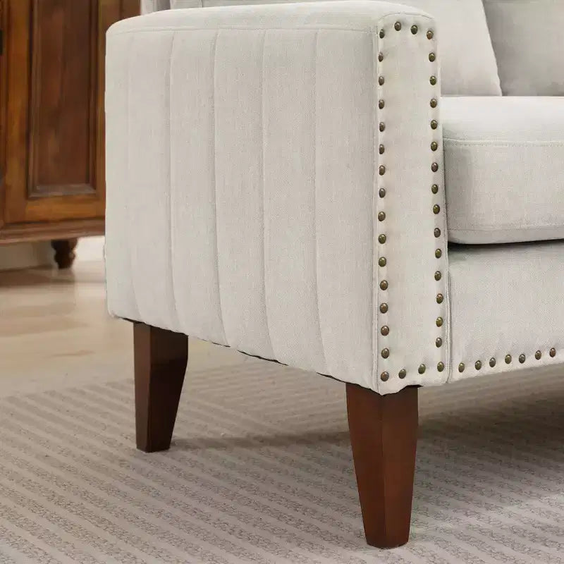 Canapé Loveseat Hyleory 57,48'' en Lin Rembourré avec Tête de Clou et Pieds en Bois Massif