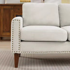 Canapé Loveseat Hyleory 57,48'' en Lin Rembourré avec Tête de Clou et Pieds en Bois Massif