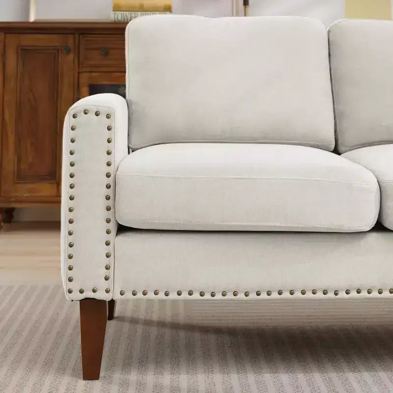 Canapé Loveseat Hyleory 57,48'' en Lin Rembourré avec Tête de Clou et Pieds en Bois Massif