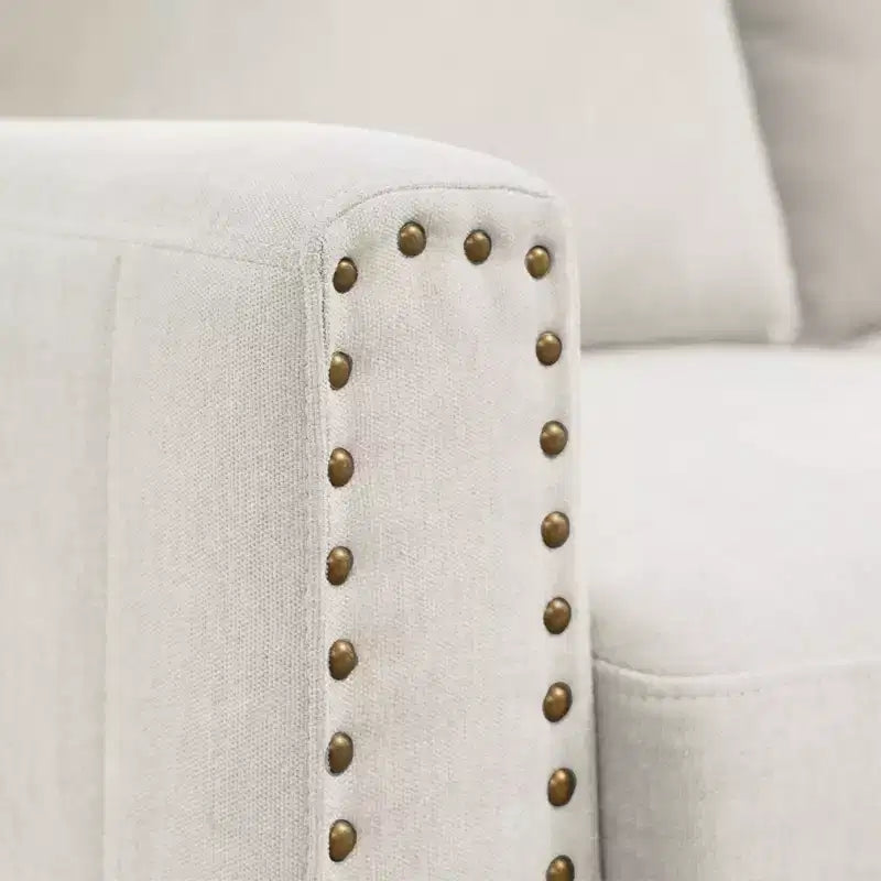 Canapé Loveseat Hyleory 57,48'' en Lin Rembourré avec Tête de Clou et Pieds en Bois Massif
