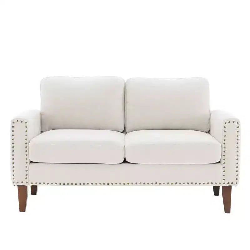 Canapé Loveseat Hyleory 57,48'' en Lin Rembourré avec Tête de Clou et Pieds en Bois Massif
