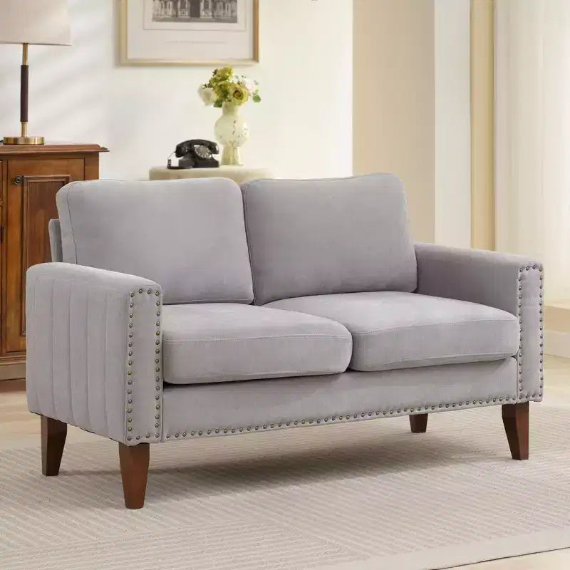 Canapé Loveseat Hyleory 57,48'' en Lin Rembourré avec Tête de Clou et Pieds en Bois Massif