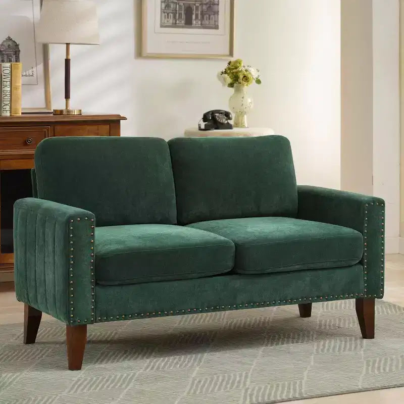 Canapé Loveseat Hyleory 57,48'' en Lin Rembourré avec Tête de Clou et Pieds en Bois Massif