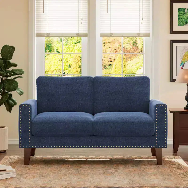 Canapé Loveseat Hyleory 57,48'' en Lin Rembourré avec Tête de Clou et Pieds en Bois Massif