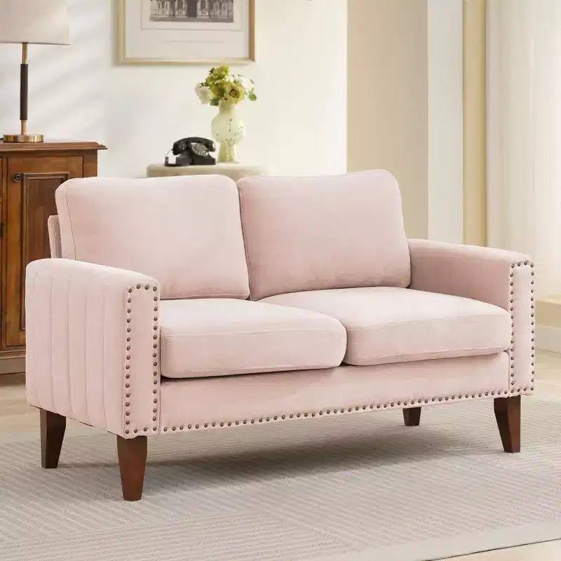 Canapé Loveseat Hyleory 57,48'' en Lin Rembourré avec Tête de Clou et Pieds en Bois Massif